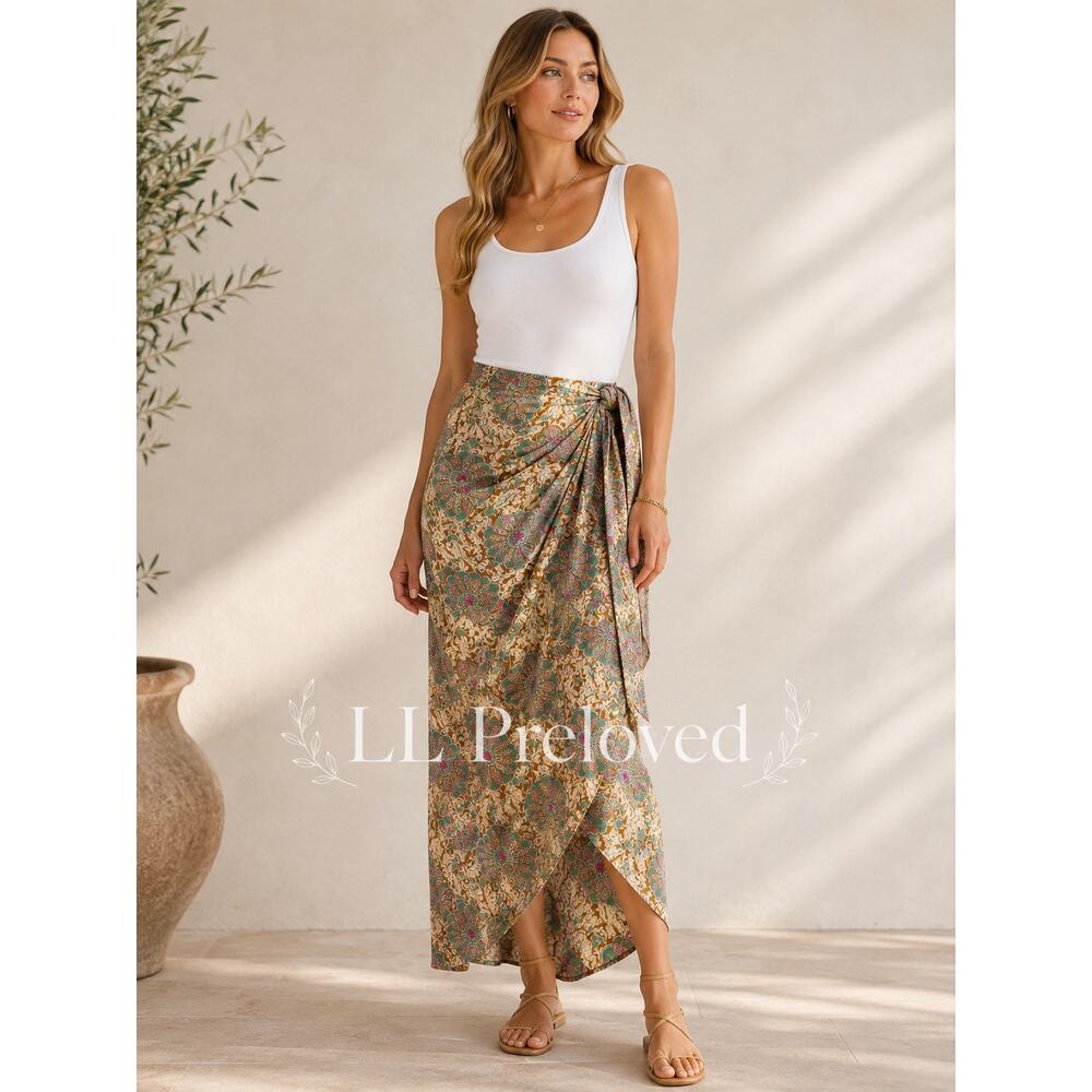 Veronica Beard Silk Blend Paisley Wrap Midi Skirt Brown Pink Green Sz 2